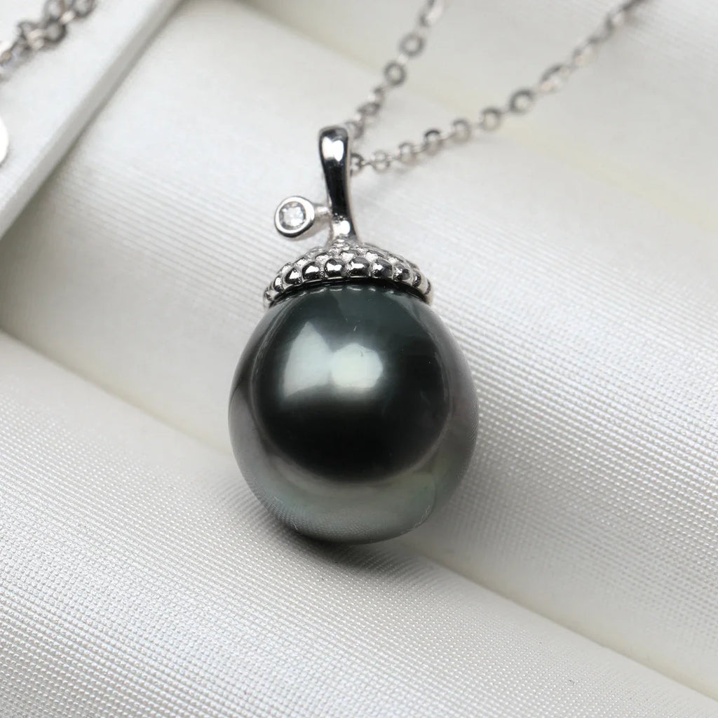 Luxury and Noble 9-11mm Natural Sea Water Black Tahitian Pearl Pinecone Pendant Necklace S925 Sterling Silver Charm Jewelry
