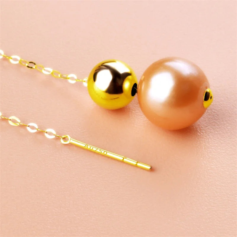 Round Southsea Golden Pearl 18K Gold Drop Earrings