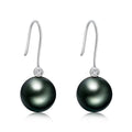18K Gold Natural Tahitian Cultured 8-9mm Black Pearl Diamond Ear Hook