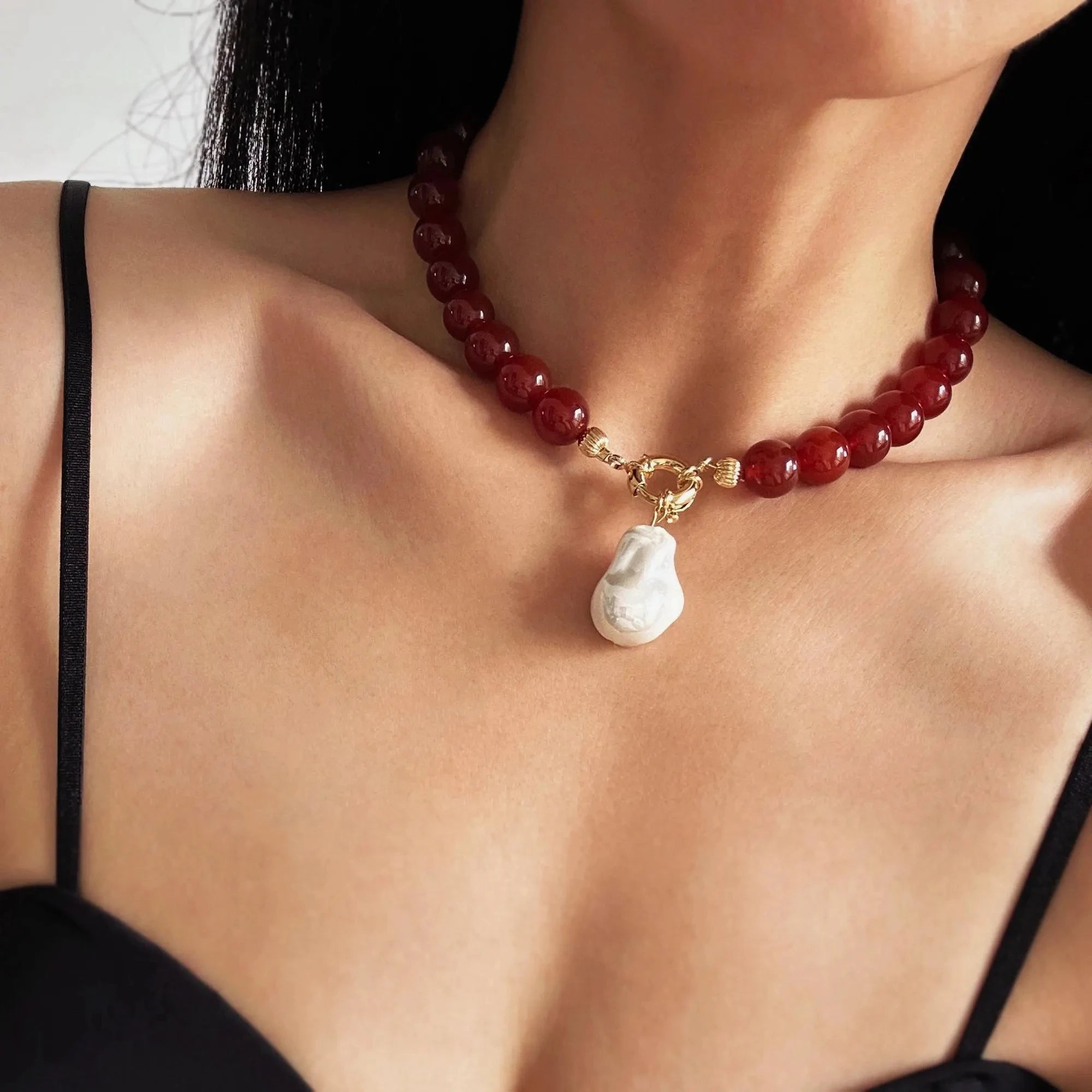 Natural Large Baroque Pearl Carnelian Agate Gemstone Choker