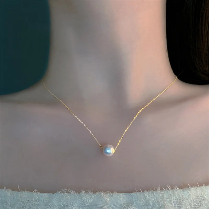 18K Gold  Natural Freshwater Necklace Pendant Earrings AU750 Round