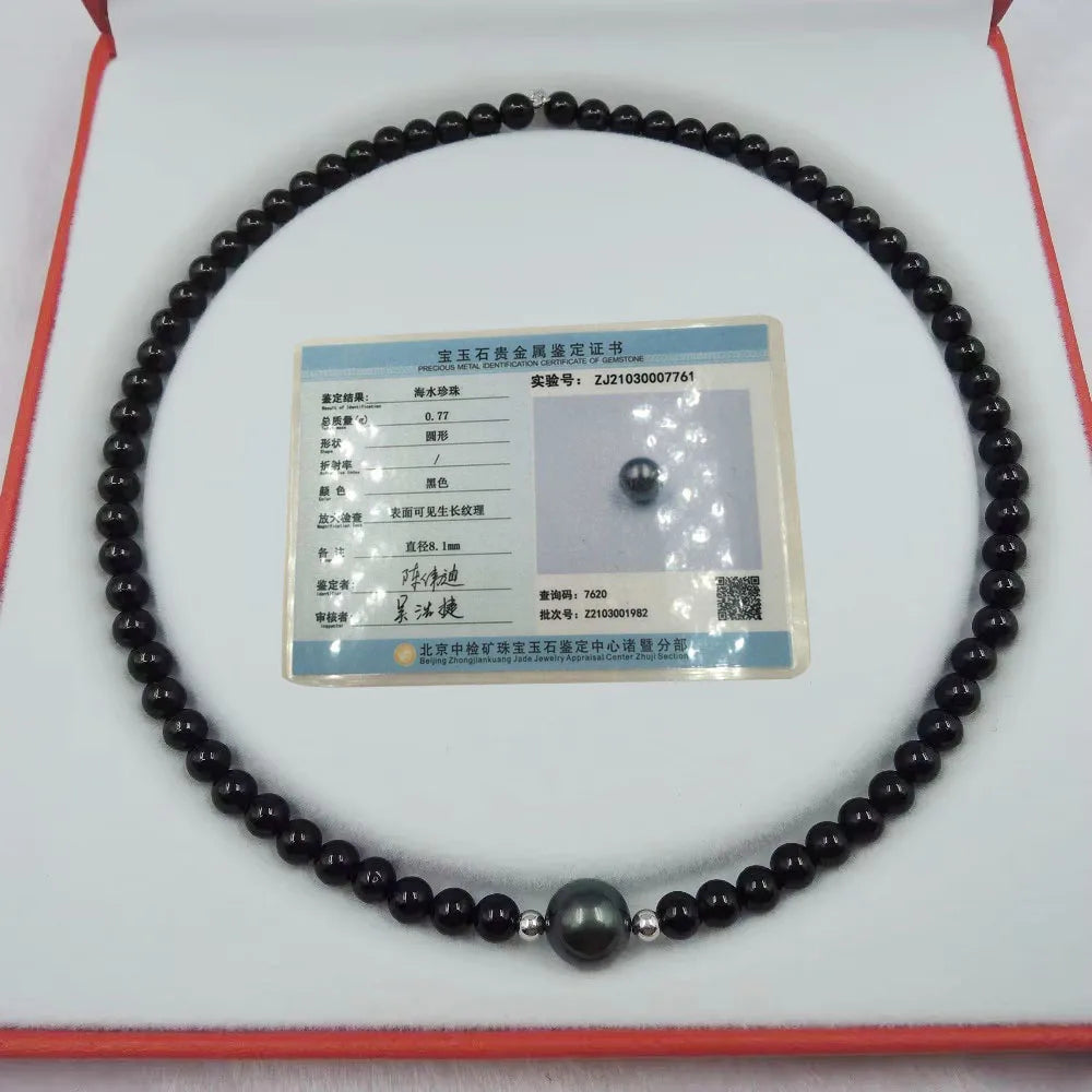 AAA Tahitian Pearl with Lapis Lazuli Small Nature Stone  Necklace