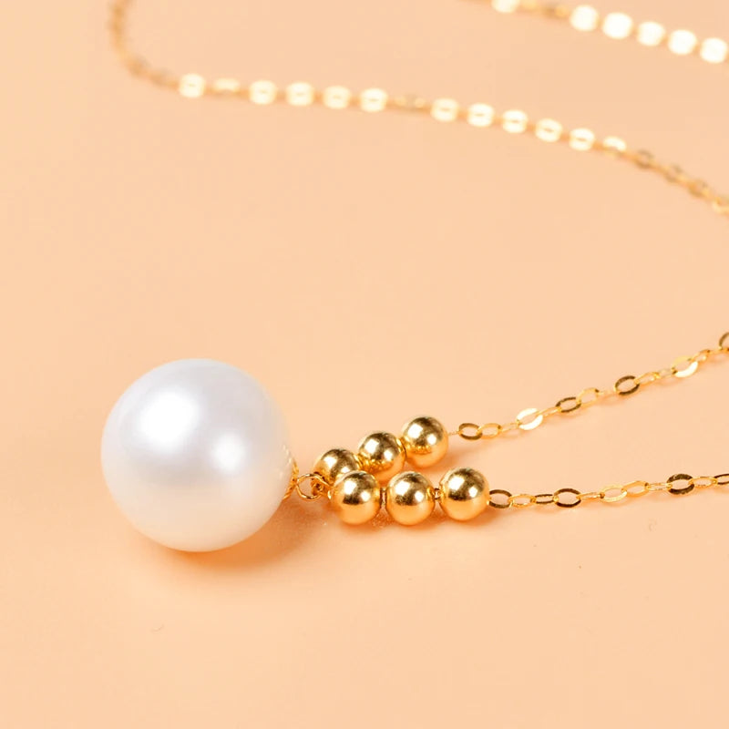 Pure 18k Yellow Gold  7.5-9.5mm  Natural freshwater Pearl Necklace pendant