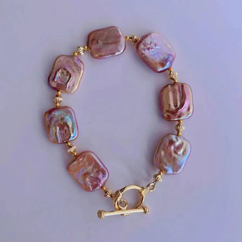 Natural Freshwater 15-20mm Colorful Pink Purple Baroque Sugar Pearl Bracelet
