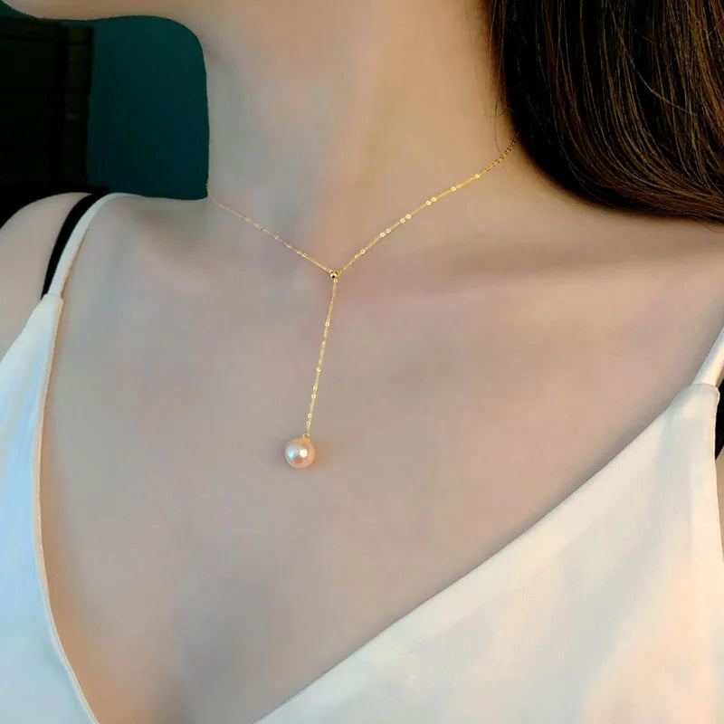 18K Gold Jewelry Natural Freshwater Pearl Pendant Necklace