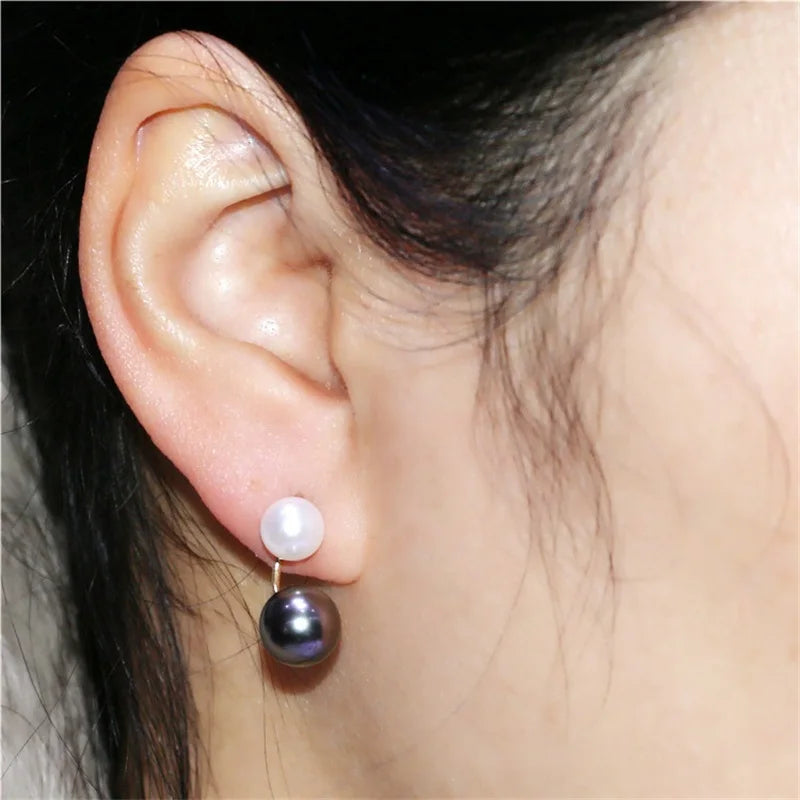 NYMPH NEW Natural Tahitian Black Pearl 18k Gold Earrings Fine Jewlery Round Freshwater Pearl Wedding Party Gift For Women  E622