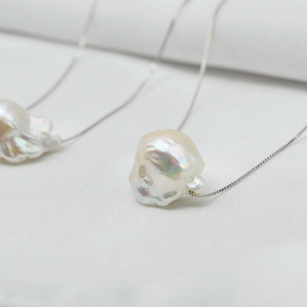 925 Sterling Silver White Natural Large Grain Pure Baroque Pearl Pearl Pendant