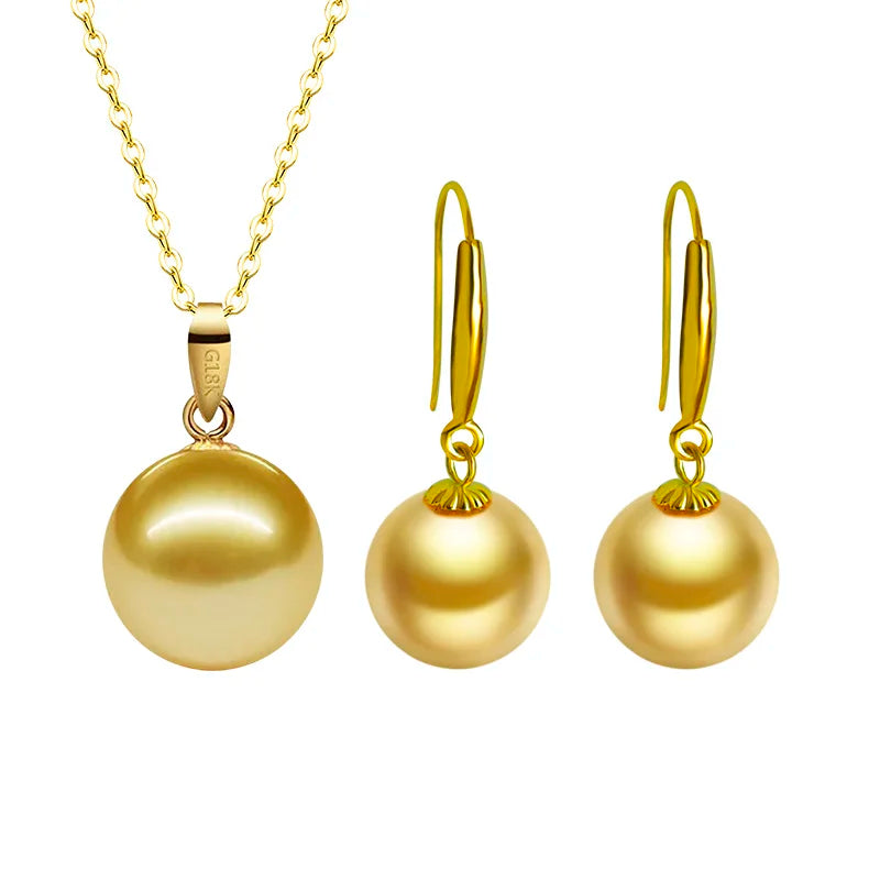 18K Gold Natural South Sea Pearl Pendant Earrings