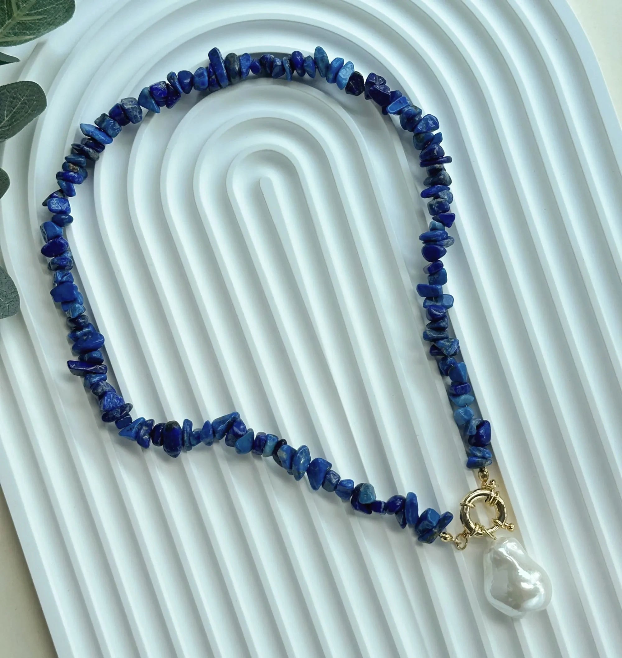 Natural Lapis Lazuli Large Glass Baroque Pearl Pendant Necklace
