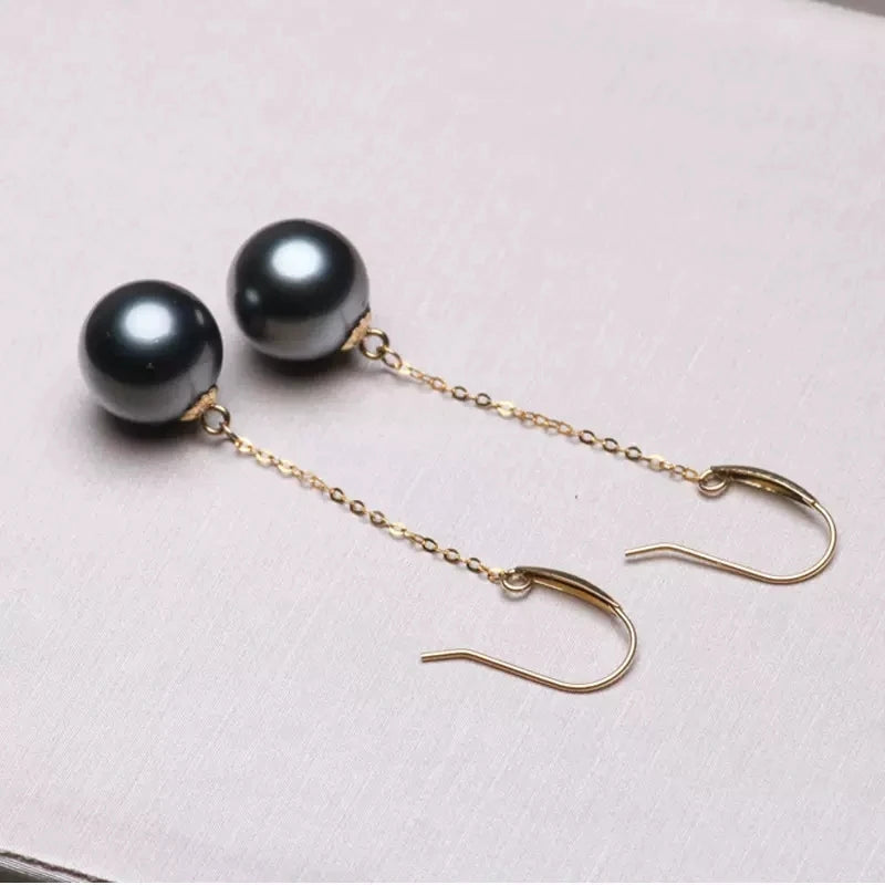Tahitian Black Pearl Earrings 18K Gold Plated Long Drop Dangle Earrings