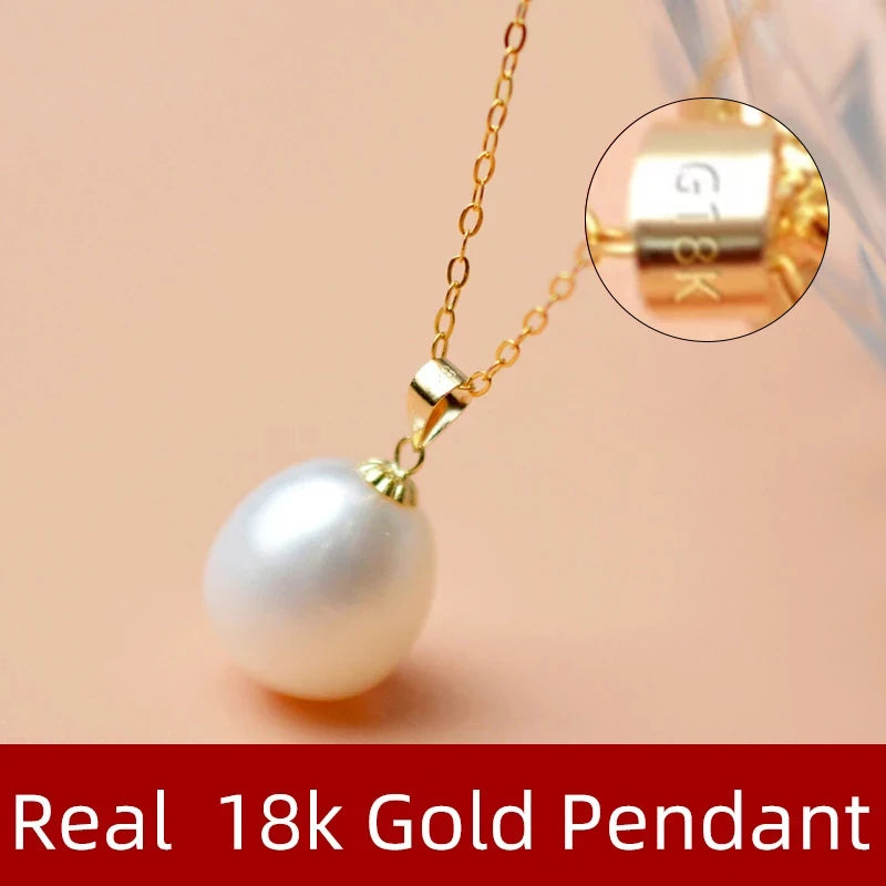 18K Gold Pure Natural Freshwater Drop Pearl Pendant Necklace
