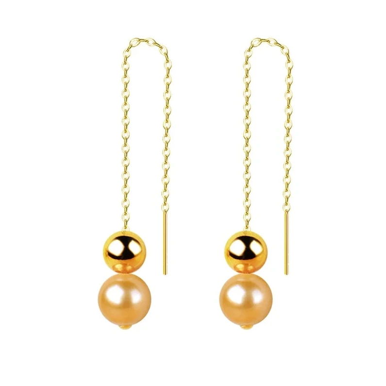 Round Southsea Golden Pearl 18K Gold Drop Earrings
