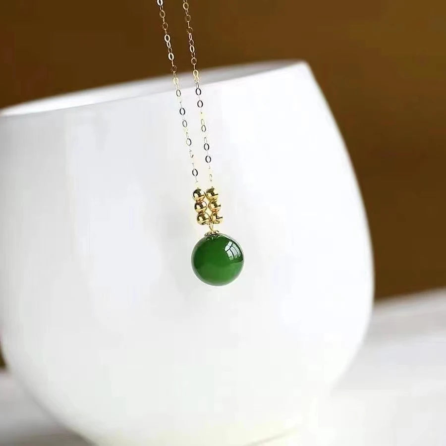 Real 18K Gold Necklace Natural Chalcedony Pendant