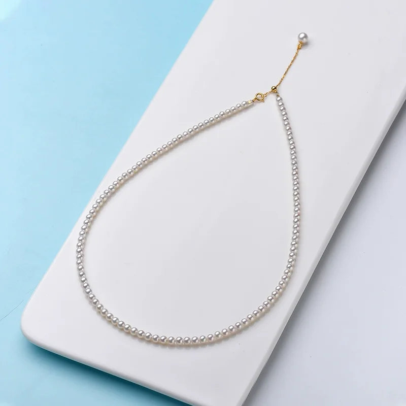 Natural Freshwater Round Pearl 18k Gold Necklace