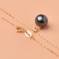 Natural  Tahiti black pearl 8-12mm Pure 18K Gold  Necklace Pendant