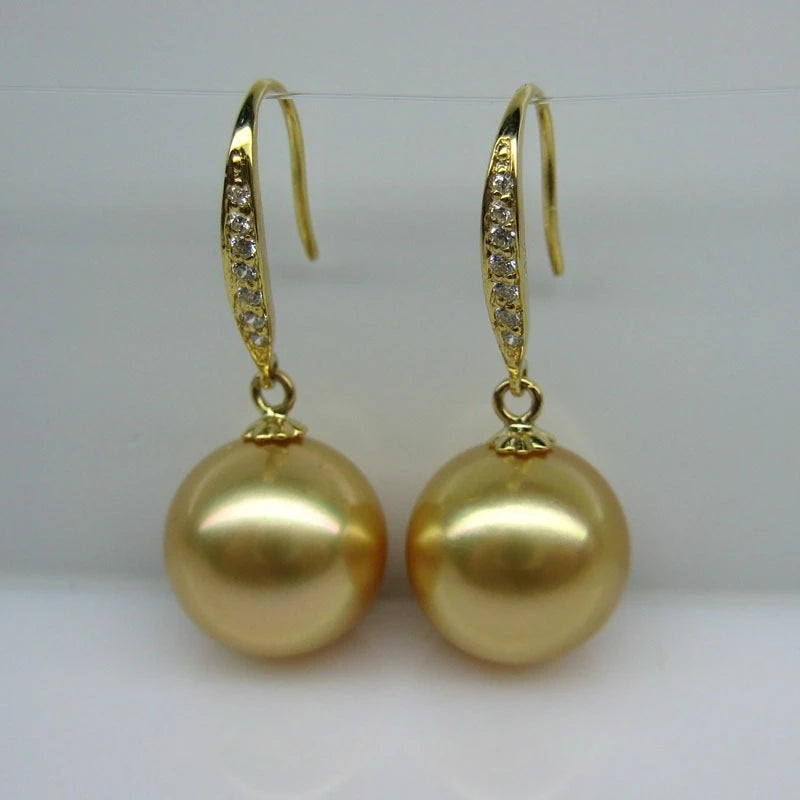 Natural 11-12mm Golden Pearl Earrings with Hook