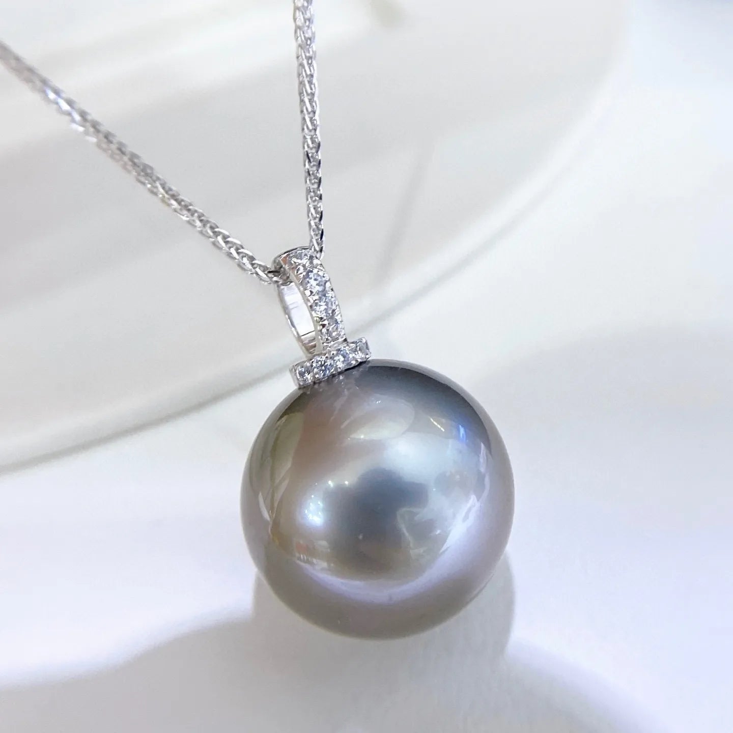 Natural Tahitian Pearl Necklace S925 Silver Platinum Gray Pendant