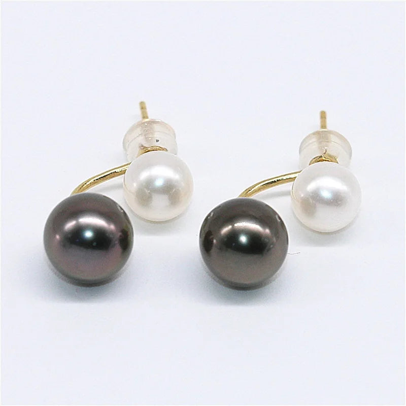 NYMPH NEW Natural Tahitian Black Pearl 18k Gold Earrings Fine Jewlery Round Freshwater Pearl Wedding Party Gift For Women  E622