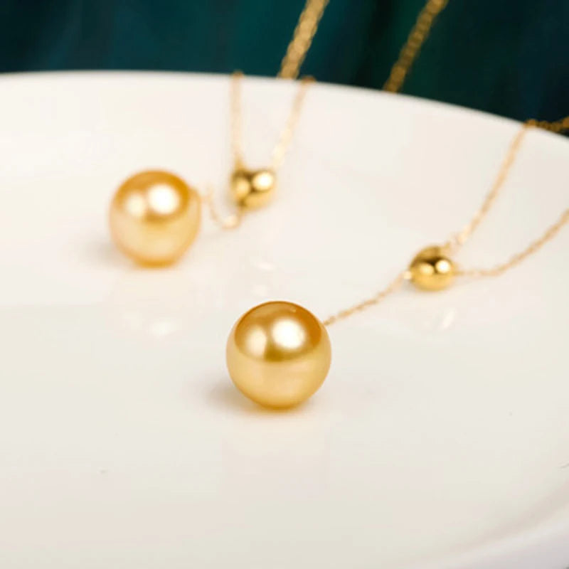 Pure 18K Gold Real South sea Pearl Necklace Pendant