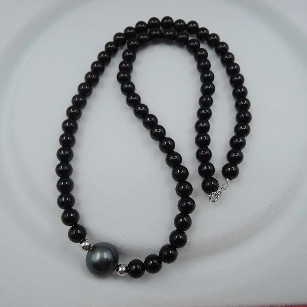 AAA Tahitian Pearl with Lapis Lazuli Small Nature Stone  Necklace