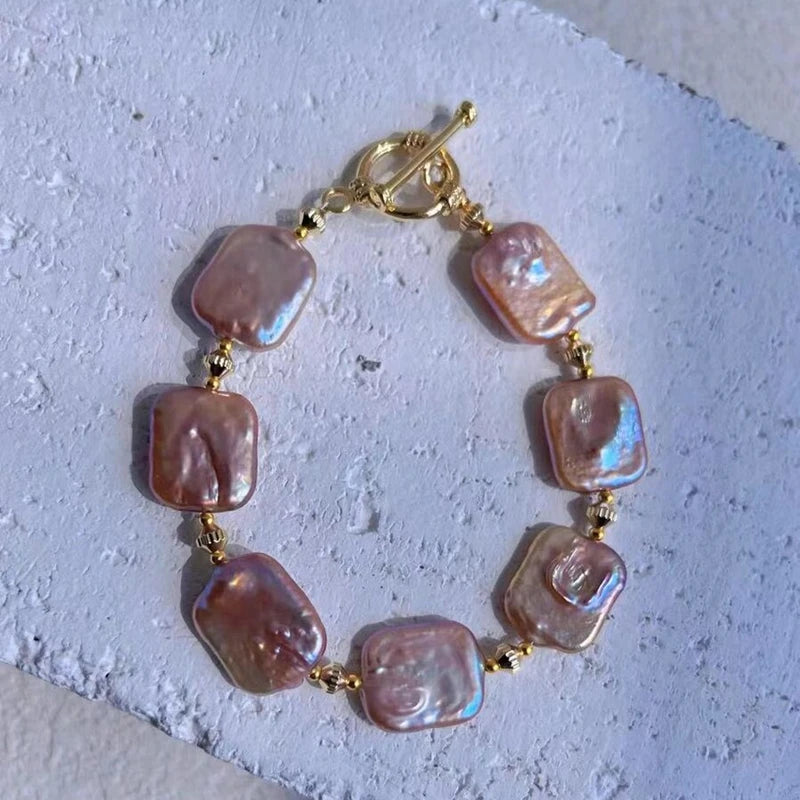 Natural Freshwater 15-20mm Colorful Pink Purple Baroque Sugar Pearl Bracelet