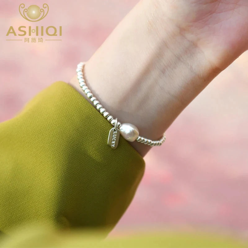ASHIQI 100% Natural Baroque Pearl 925 Sterling Silver Bracelet Fashion Jewelry for Women