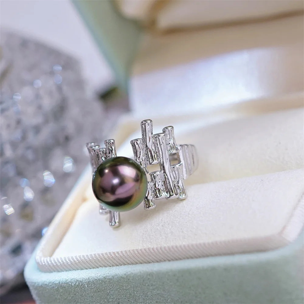 Tahitian black Rond AAA+++ 10-11mm 9-10MM Shining Zircon Open Ring