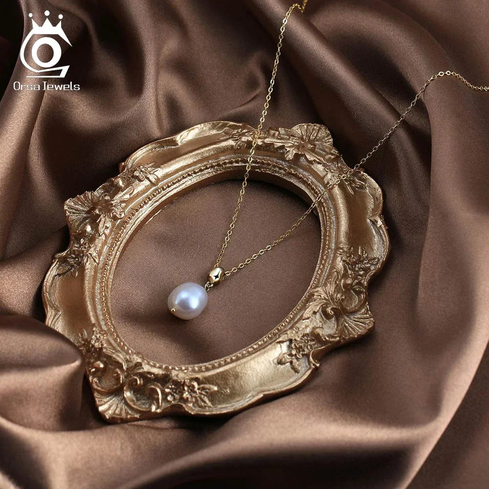 925 Sterling Silver Freshwater Pearl Jewelry Set Piercing Drop Earrings Gold Plated Necklace