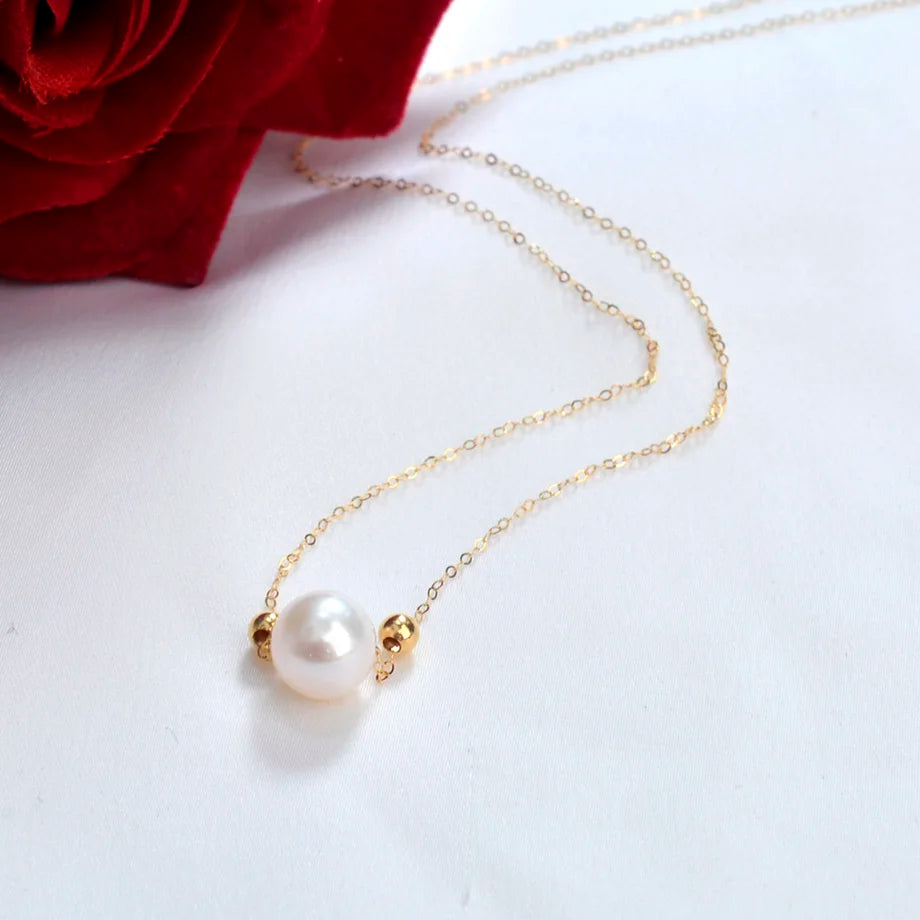 Natural Freshwater Pearl And Gold Ball Pendant Necklace