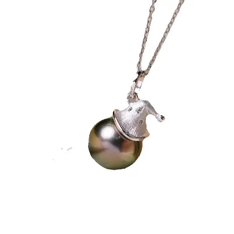 Designer HUGE AAA+ 11-12mm Tahitian  Black pearl Pendant Necklace 18" 925 Silver
