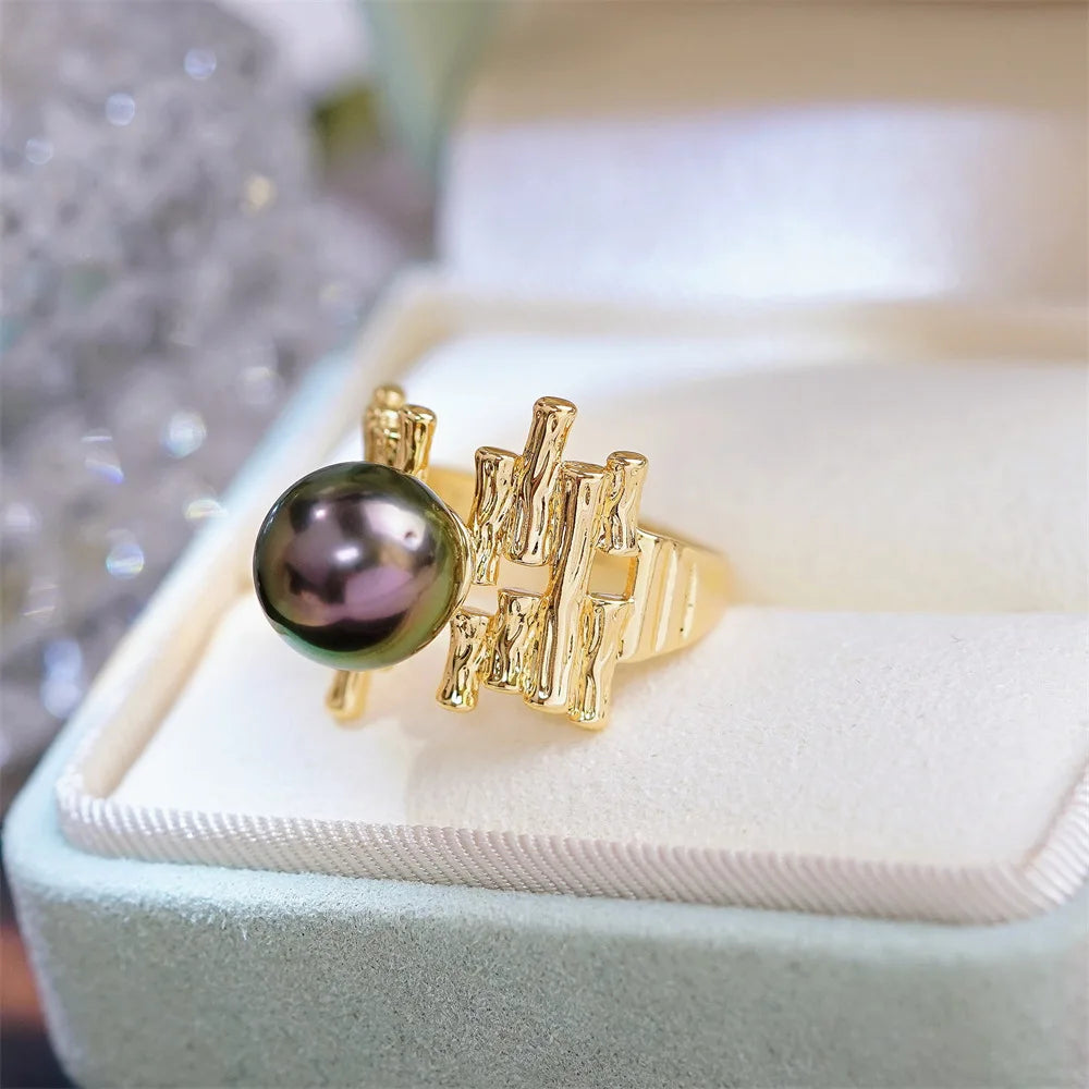 Tahitian black Rond AAA+++ 10-11mm 9-10MM Shining Zircon Open Ring