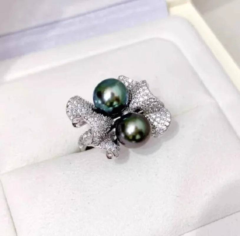 Classic South Sea Round  8-9mm black Pearl 925s Ring