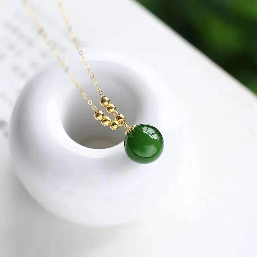 Real 18K Gold Necklace Natural Chalcedony Pendant