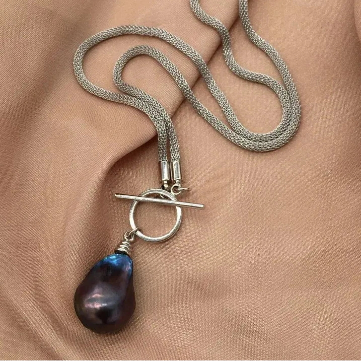 Natural freshwater  pearls black blue few brown color large nucleated baroque pearl necklace pendan