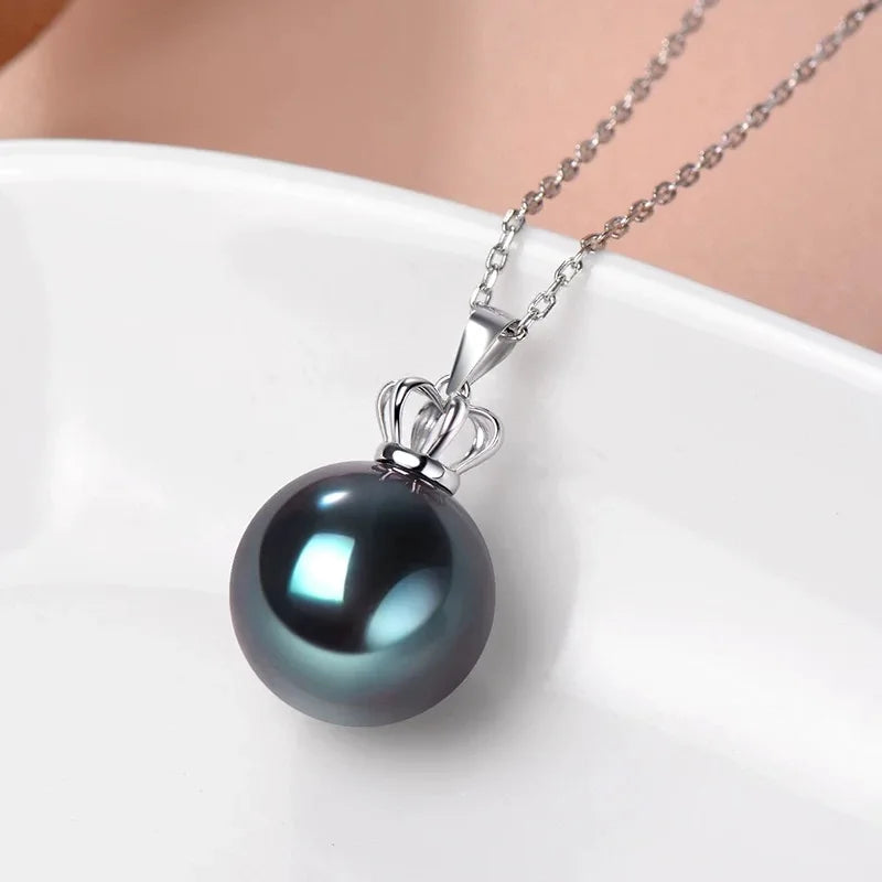 Geniune Sea Water Black Tahitian Pearl,925 Sterling Silver Pendant Women