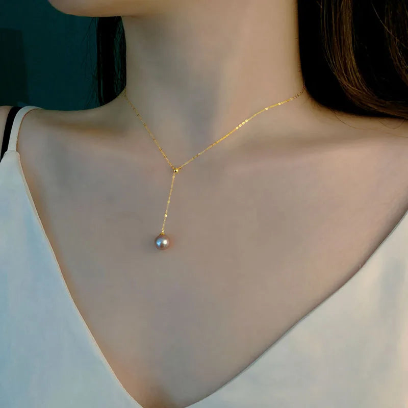 18K Gold Jewelry Natural Freshwater Pearl Pendant Necklace