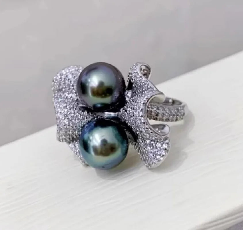 Classic South Sea Round  8-9mm black Pearl 925s Ring