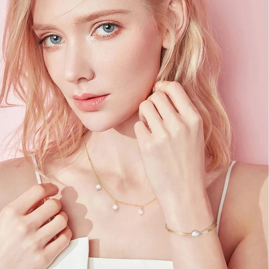 925 Sterling Silver Natural Freshwater Pearl with Paperclip Vintage Chunky Link Chain Bracelet