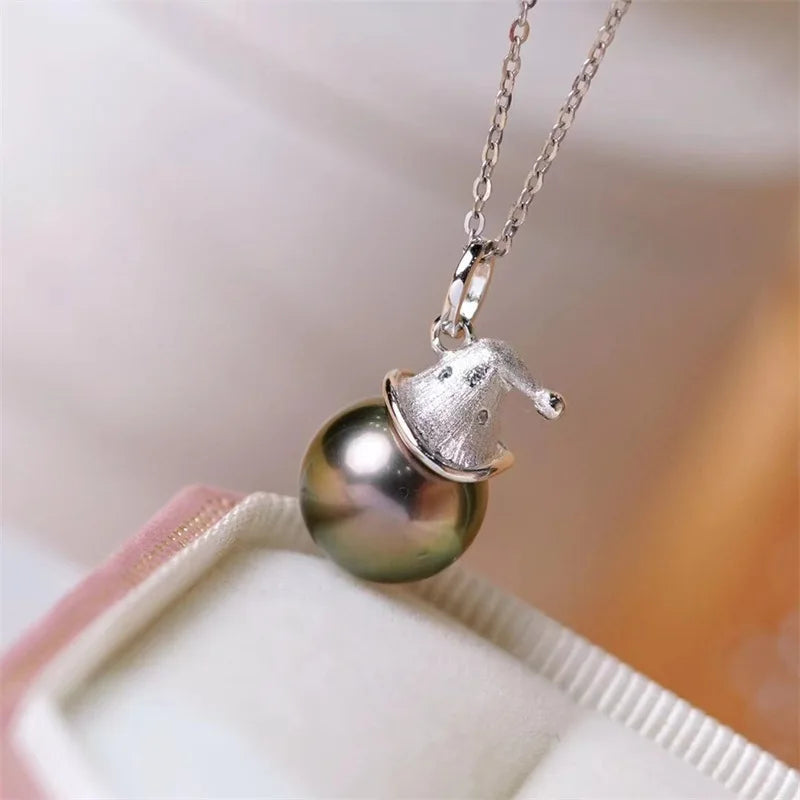 Designer HUGE AAA+ 11-12mm Tahitian  Black pearl Pendant Necklace 18" 925 Silver