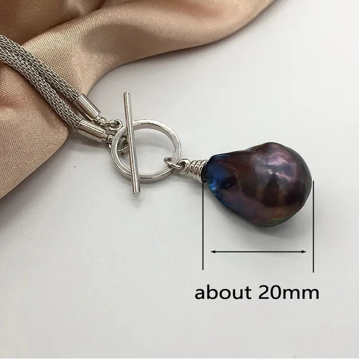 Natural freshwater  pearls black blue few brown color large nucleated baroque pearl necklace pendan