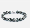 7.5" 10-9MM TAHITIAN GENUINE BLACK ROUND PEARL 925s BRACELET