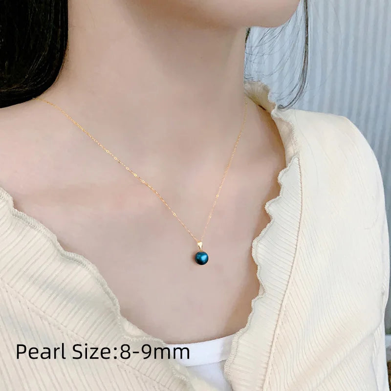 Natural  Tahiti black pearl 8-12mm Pure 18K Gold  Necklace Pendant