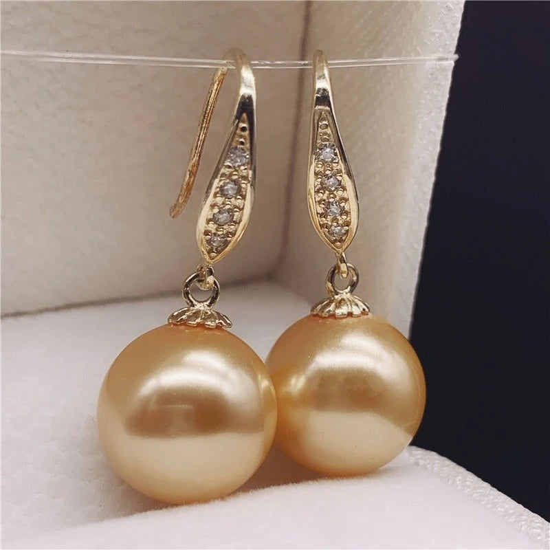 Natural 11-12mm Golden Pearl Earrings with Hook