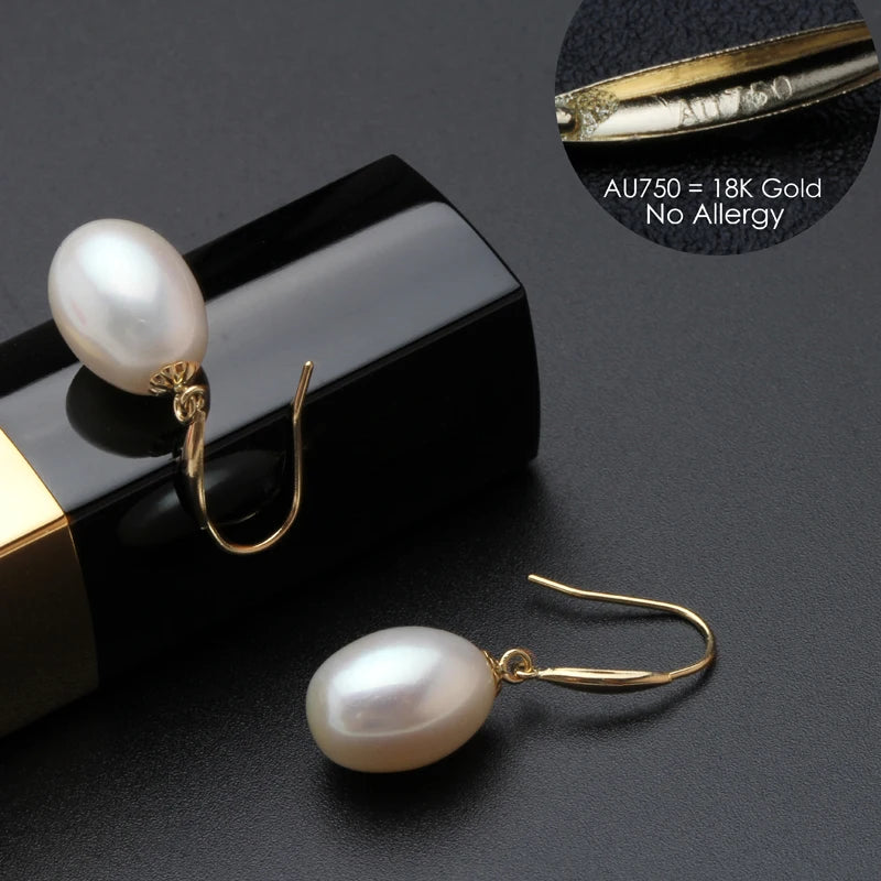 Real 18k Gold Jewelry Dets,Natural Pearl Pendant Earrings Sets AU750,White Freshwater Pearl Necklace and Earring Set Fine Gift