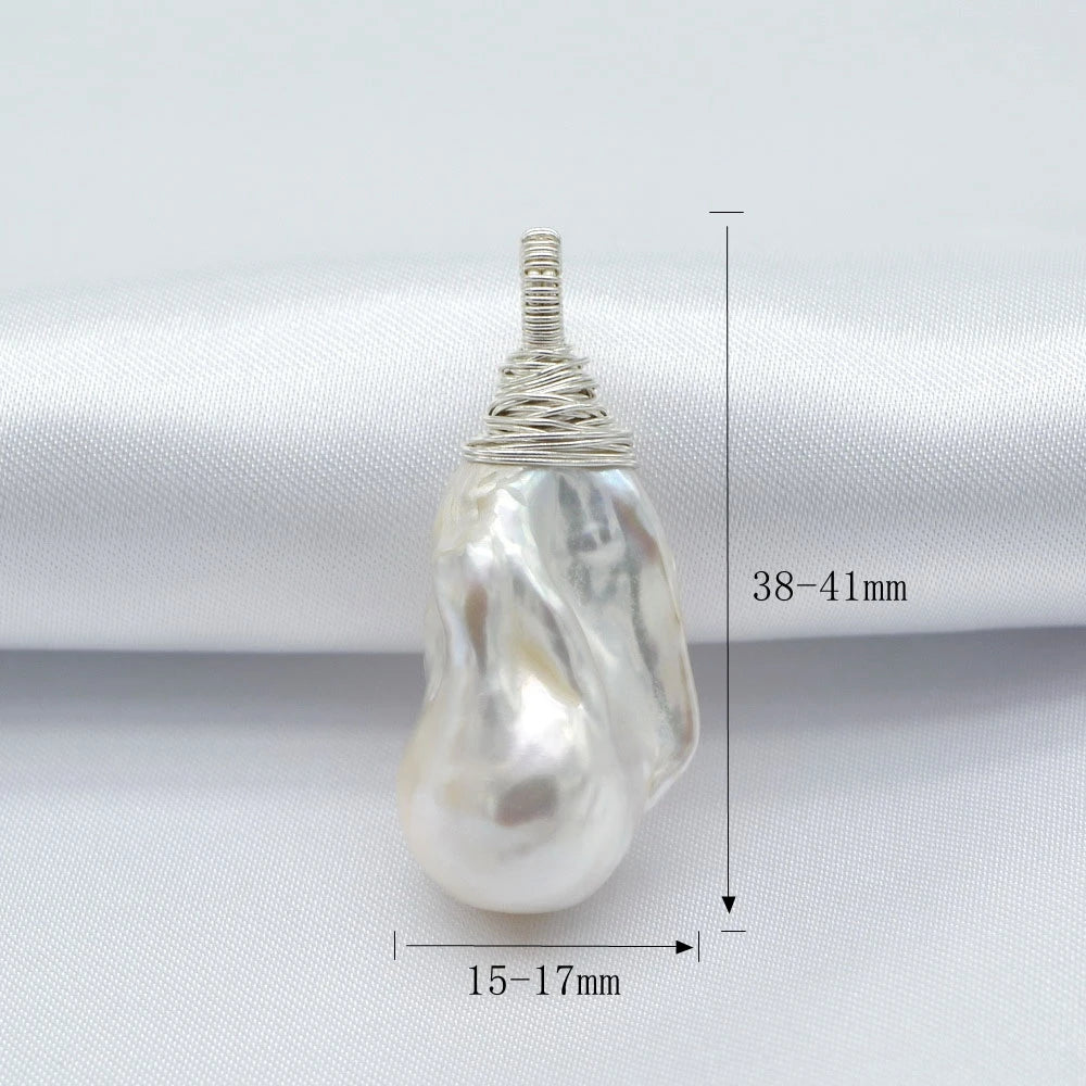 Women's Pendant White Large Baroque Pearl Sterling Silver Pendant Drop Shape Pearl Pendant Black Rope Necklace Free Shipping