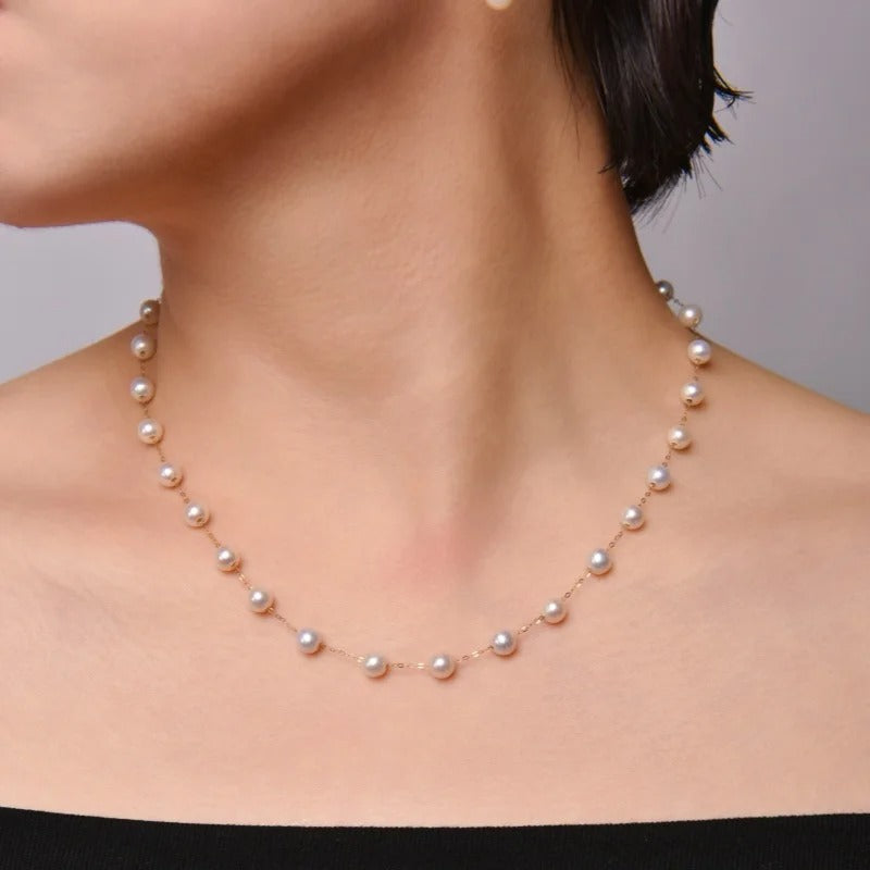 18K yellow Gold natural white round Preal Necklace Pendant