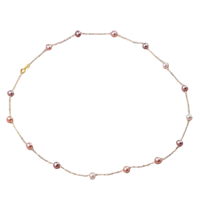 18K Gold Natural Pearl Near Round Mix Color 45 cm Necklace