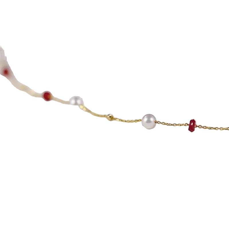 18K yellow Gold  natural ruby Freshwater pearl Necklace Pendant