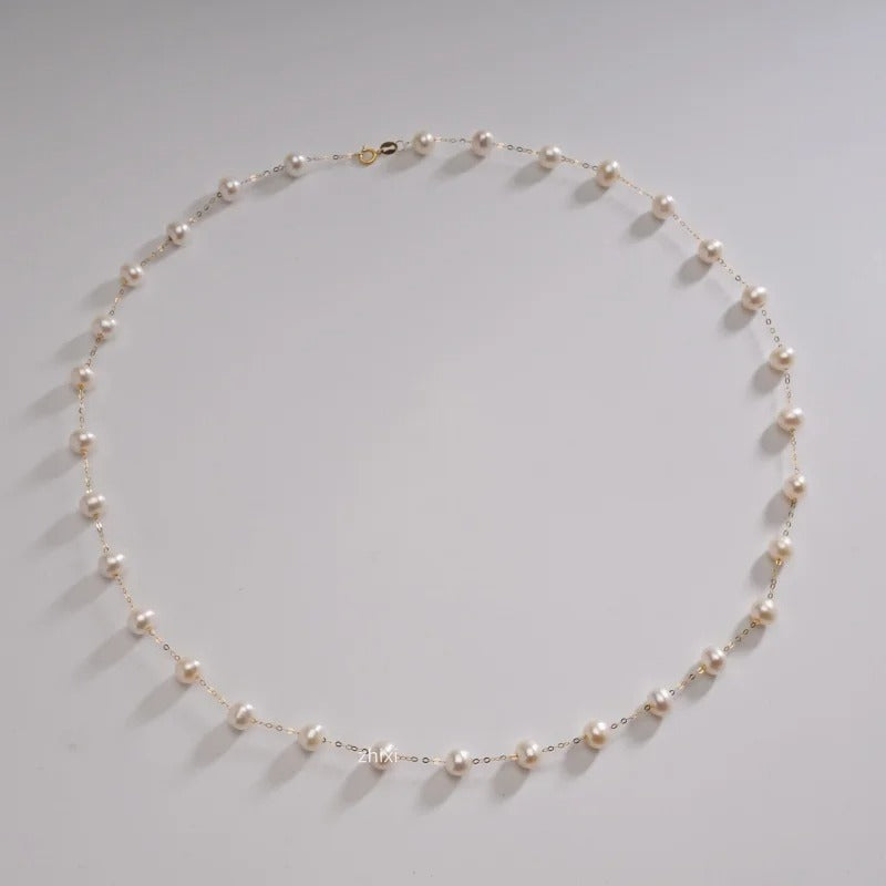 18K yellow Gold natural white round Preal Necklace Pendant