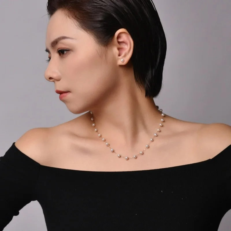 18K yellow Gold natural white round Preal Necklace Pendant